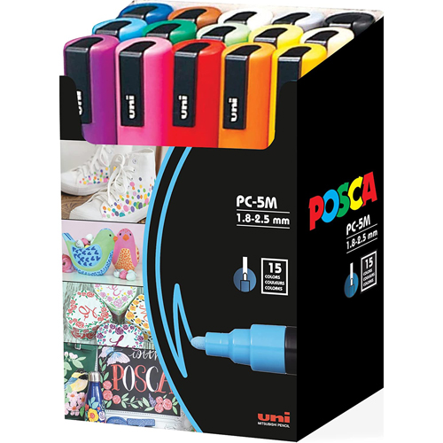 Uni Posca Paint Marker PC-5M - Medium Point - Dark Colors - 5 Color Bundle